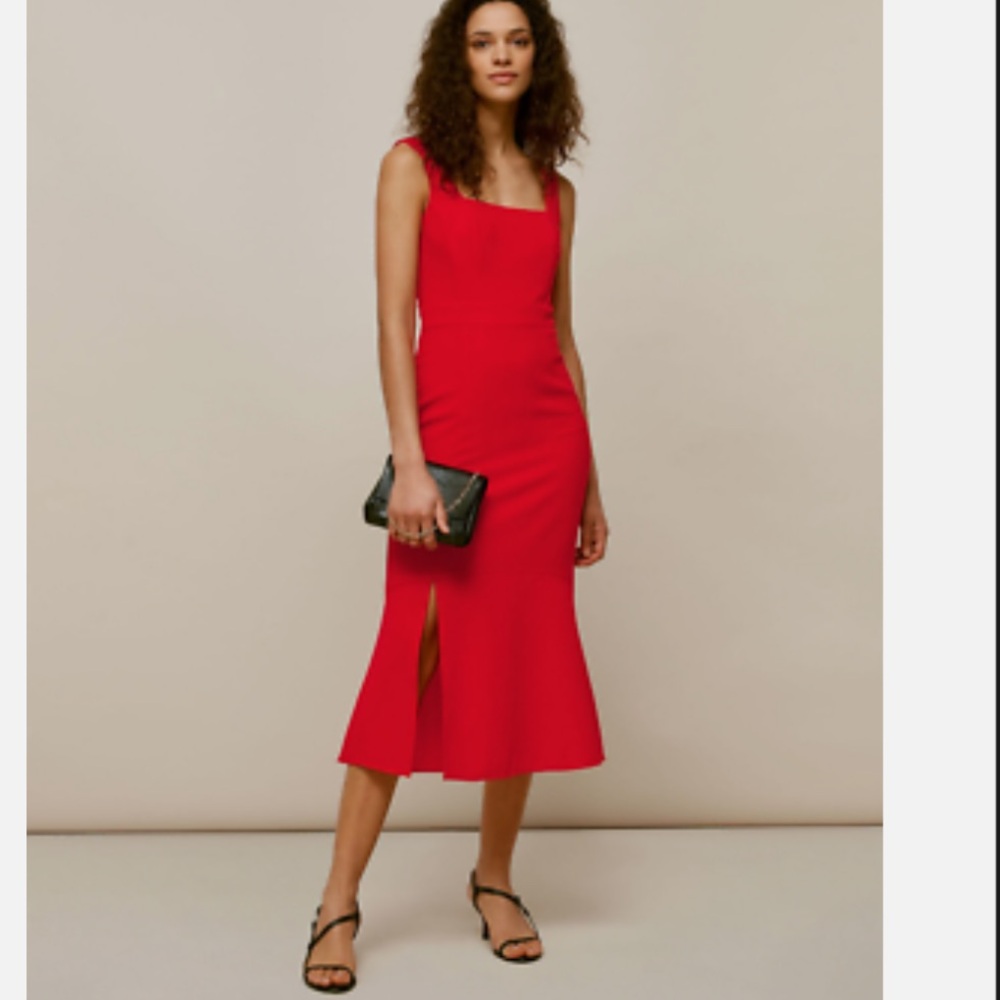 Whistles Red Midi with slit, Elegant Red Sleeveless Dress